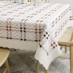 DREAM WEAVERZ White & Brown Geometric Printed 6-Seater Table Cover-15