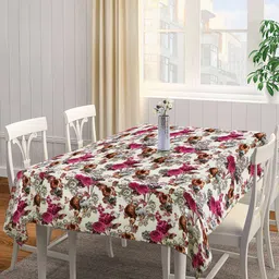 Arrabi Beige & Pink Floral Printed 6-Seater Rectangular Table Cover-46