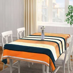 Arrabi Multicoloured Striped Cotton Blend 6 Seater Table Cover-13