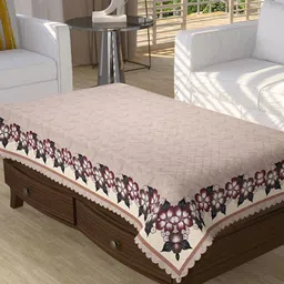 BIGGER FISH Beige Floral Printed Rectangle 4 Seater Centre Table Cover-42