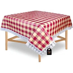 Stylista Maroon & Beige Checked Printed Waterproof 1 m x 1 m Square Table Cover-33