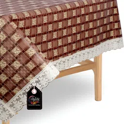 Stylista Brown & Yellow Checked Printed Waterproof Square Shaped 2 Seater Table Cover-2