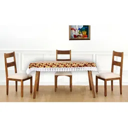 Stylista Beige & Red Floral Printed Waterproof 4-Seater Table Cover-2