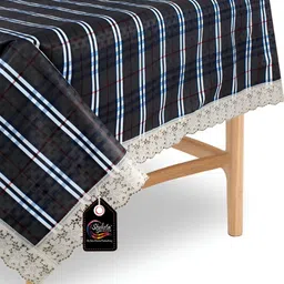Stylista Grey & Blue Checked Waterproof 4 Seater Table Cover-4