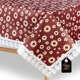 Stylista Brown & Beige Floral Printed Waterproof Square 4-Seater Table Cover-26