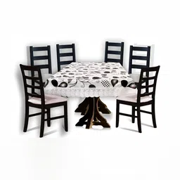 Stylista White & Black Waterproof Floral Print 6 Seater Table Cover-image-81