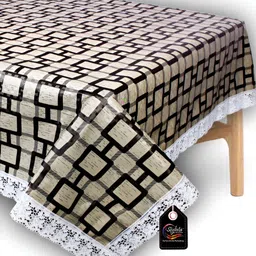 Stylista Beige & Black Geometric Waterproof 6 Seater Table Cover-32