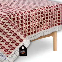 Stylista Beige & Maroon Waterproof 6 Seater Square Table Cover-image-97