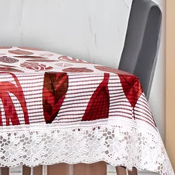 Stylista White & Maroon Waterproof Floral Print 10 Seater Table Cover-14
