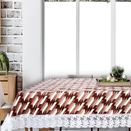 Stylista Brown & White Geometric Printed Waterproof Rectangle 8-Seater Table Cover-13