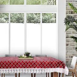 Stylista Red & White Geometric Printed Waterproof Rectangle 8-Seater Table Cover-18