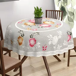 BIGGER FISH White & Grey Floral Cotton Round 6-Seater Table Cover-picture-13