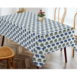 OASIS Blue & White Cotton 4-Seater Table Cover-image-45