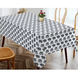 OASIS Grey & White Ethnic Motifs Cotton 4-Seater Table Cover-30