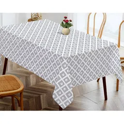 OASIS Grey & White Geometric Printed Cotton 4-Seater Table Cover-31