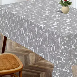 OASIS Grey Printed Cotton 4-Seater Table Cover-image-50