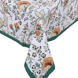 INDHOME LIFE Green & White Printed Pure Cotton 4-Seater Table Cover-23
