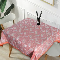 Texstylers Pink Ethnic Motifs Printed Anti-Slip Cotton 4-Seater Square Table Cover-image-34