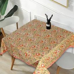 Texstylers Brown & Red Floral Anti Slip Cotton 4 Seater Table Cover-32