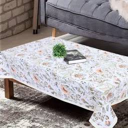 Texstylers Blue & Orange Floral Printed Anti-Slip Cotton 4-Seater Table Cover-22