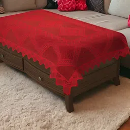 BIGGER FISH Maroon Cotton 4-Seater Table Cover-image-96