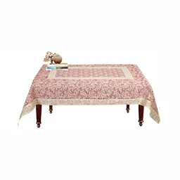 BIGGER FISH Maroon & Beige Ethnic Motifs Rectangular Silk 4-Seater Table Cover-25