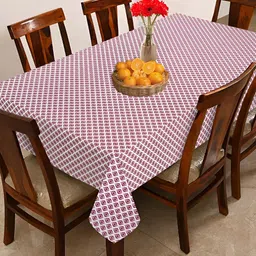 OASIS Red & White Cotton 6-Seater Table Cover-image-72