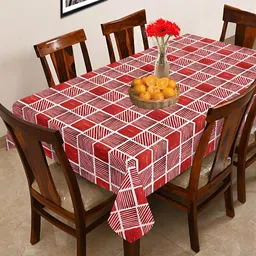 OASIS Red & White Cotton 6-Seater Table Cover-image-62
