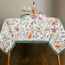 Texstylers Mustard Floral Anti-Skid Cotton 6-Seater Table Cover-picture-11