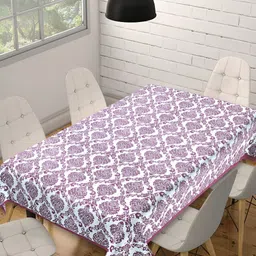 Texstylers White & Purple Ethnic Motifs Anti-Slip Cotton 6-Seater Rectangular Table Cover-54