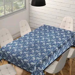 Texstylers Blue & White Anti Slip Cotton 6 Seater Rectangle Table Cover-image-57
