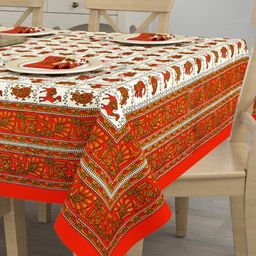 The Craft Monk Orange Set of 7 Anti-Slip Cotton 6-Seater Table Cover-17