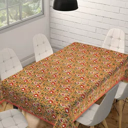 Texstylers Brown & Green Floral Anti-Slip Cotton 6-Seater Rectangular Table Cover-3