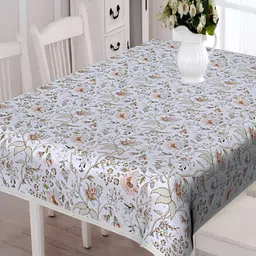 Texstylers Blue & Orange Floral Printed Anti-Slip Cotton 6-Seater Table Cover-23