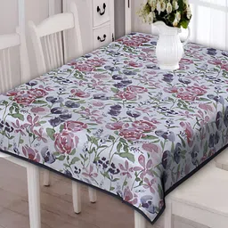 Texstylers Purple & Green Floral Printed Anti Slip Cotton Rectangle 6 Seater Table Cover-21