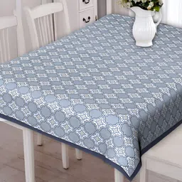 Texstylers Grey & White 6 Seater Printed Cotton Anti Slip Table Cover-picture-15