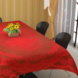 BIGGER FISH Maroon Cotton 6-Seater Table Cover-49