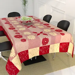 BIGGER FISH Maroon Floral Self Design Cotton 6-Seater Table Cover-50