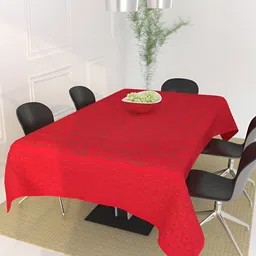 BIGGER FISH Maroon Self Design Cotton 6-Seater Table Cover-58