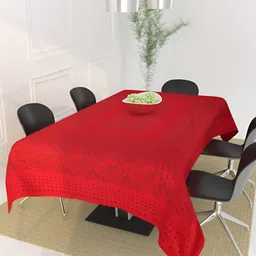 BIGGER FISH Maroon Cotton 6-Seater Table Cover-25