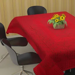 BIGGER FISH Maroon Printed Cotton 8-Seater Table Cover-image-81