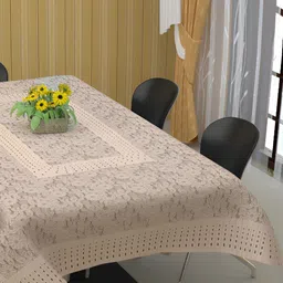 BIGGER FISH Peach Self Design Silk Rectangle 8-Seater Table Cover-56