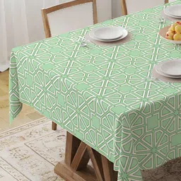 HOME COLORS.IN Green Geometric Printed Cotton 4-Seater Table Cover-11