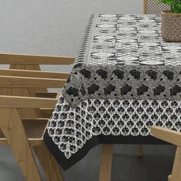 Clasiko Grey & White Floral Printed Pure Cotton 6 Seater Table Cover-35