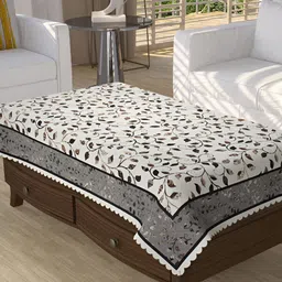 BIGGER FISH Brown White Floral Printed Rectangle 4 Seater Centre Table Cover-51