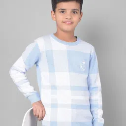 Crimsoune Club Boys Blue Checked Pure Cotton Pullover-image-64