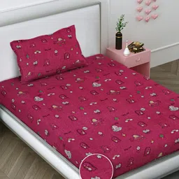 FABINALIV Pink & Blue Cartoon Characters 300 TC Single Bedsheet with 1 Pillow Covers-22