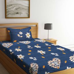 KLOTTHE Blue & White Floral 210 TC Single Bedsheet with 1 Pillow Covers-image-41
