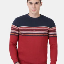 t-base Men Red & Black Self Design Pullover-image-58