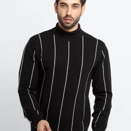 Status Quo Men Black & Off White Striped Pullover Sweater-image-50